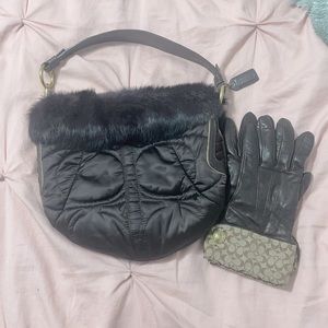 Perfect for winter barely used Rabbit fur Coach satchel!  Free matching gloves!